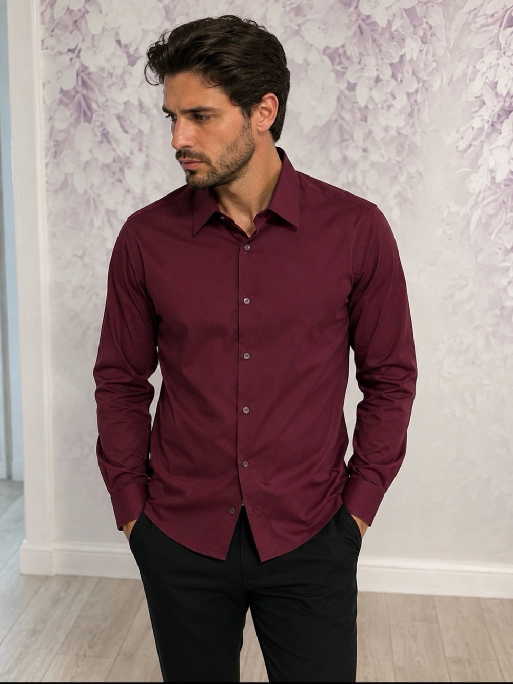Just Cavalli Men's Wine Dress Shirt new no paper  tag US neck size: 15–15,5